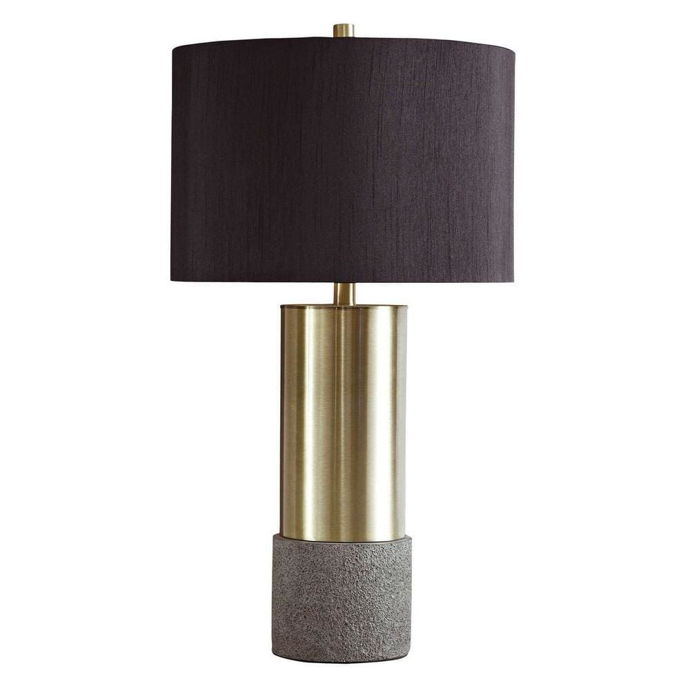 Faux Concrete & Metal Base Table Lamp Set of 2 Brass & Gray By Casagear Home BM230945