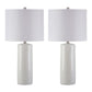 Carved Base Table Lamp with Drum Shade, Set of 2, White By Casagear Home