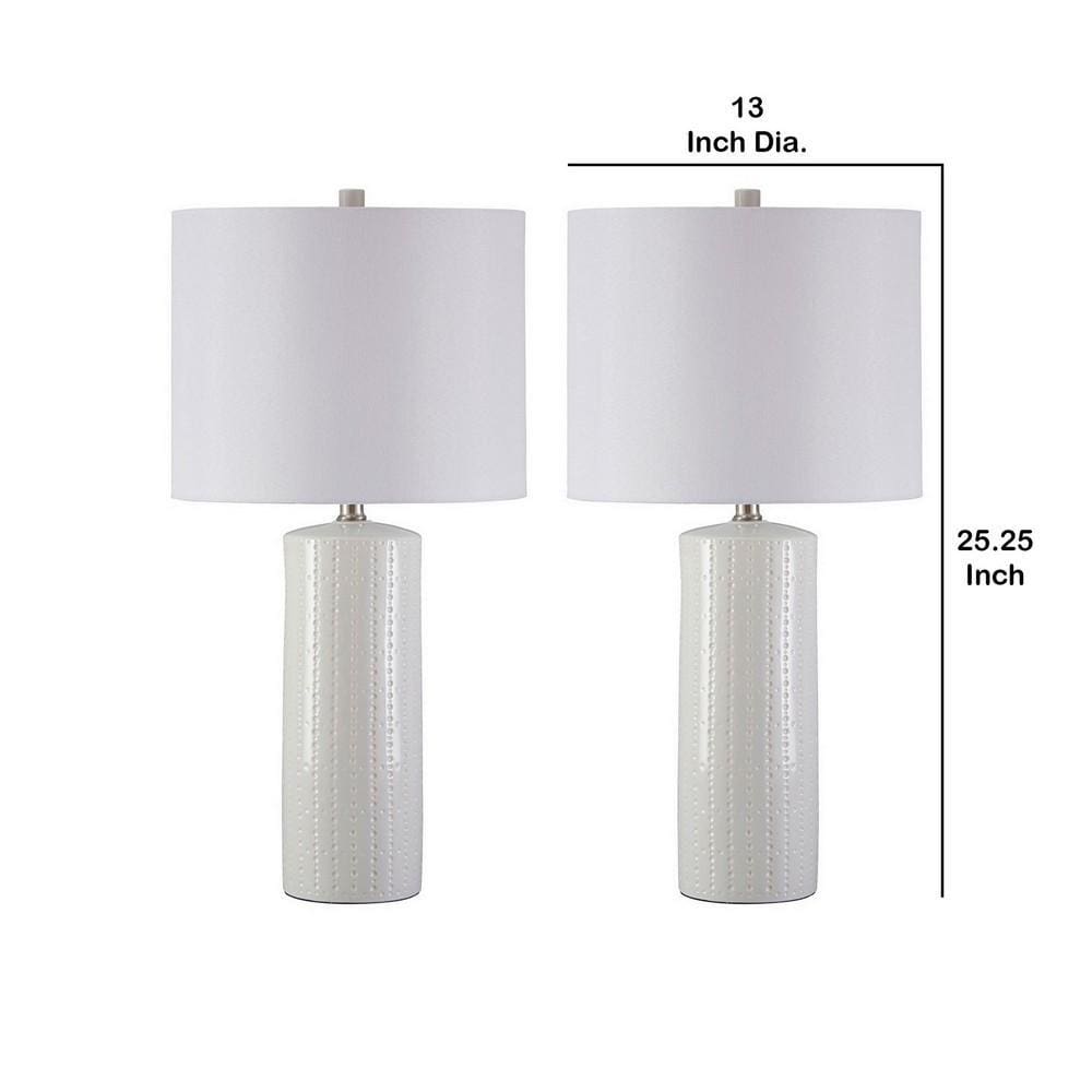 Carved Base Table Lamp with Drum Shade Set of 2 White By Casagear Home BM230953