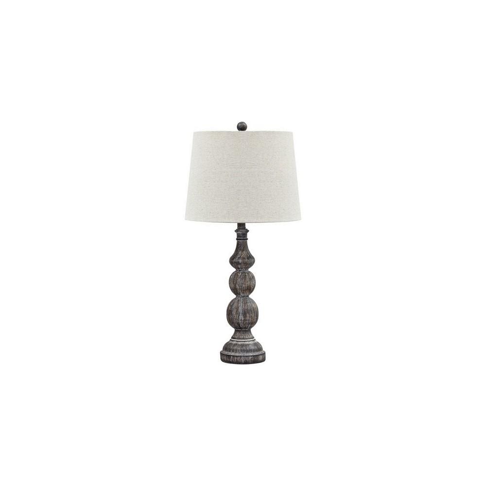 Polyresin Turned Base Table Lamp Set of 2 Brown & Off White By Casagear Home BM230958