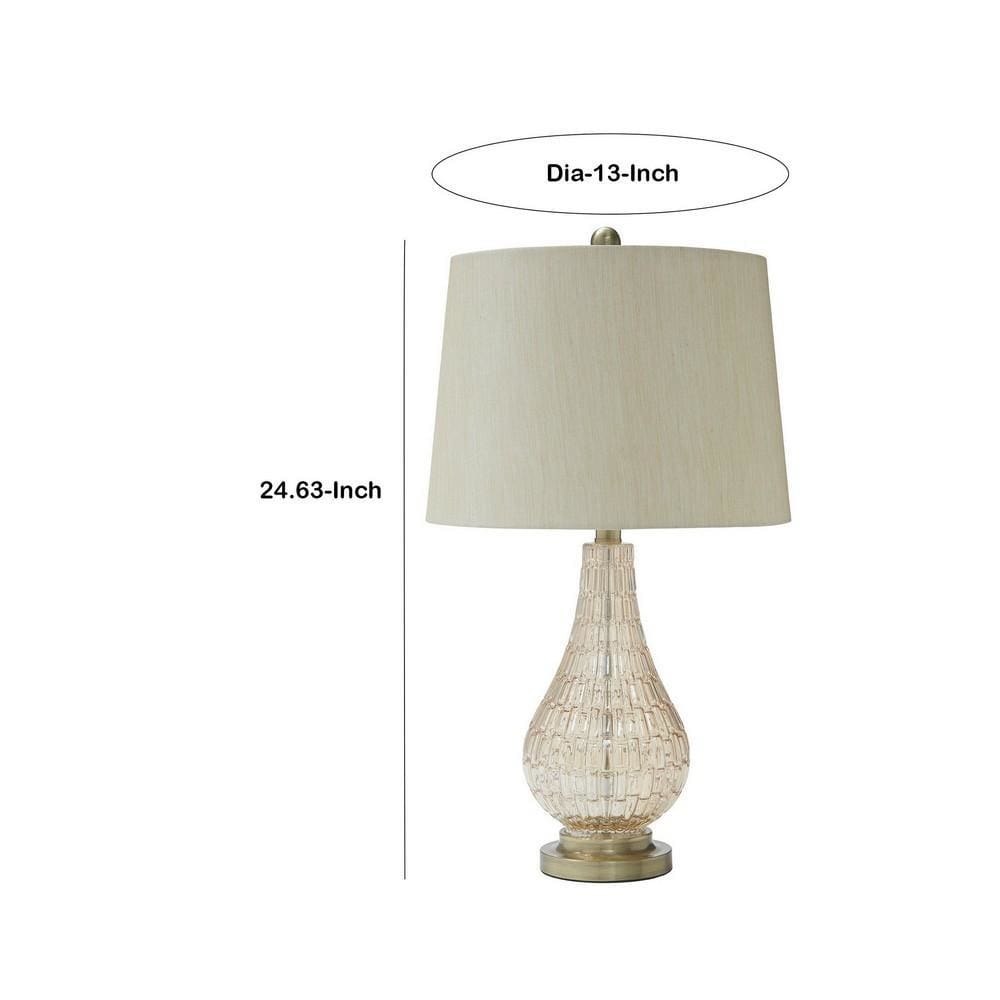 Bellied Glass Table Lamp with Fabric Shade Beige & Clear By Casagear Home BM230982