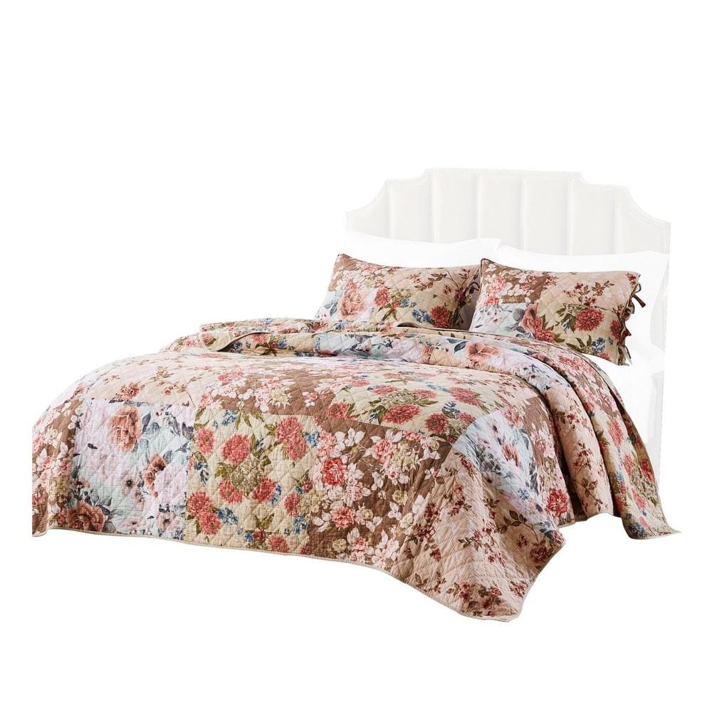 Rome 2 Piece Reversible Floral Print Twin Quilt Set, Multicolor By Casagear Home