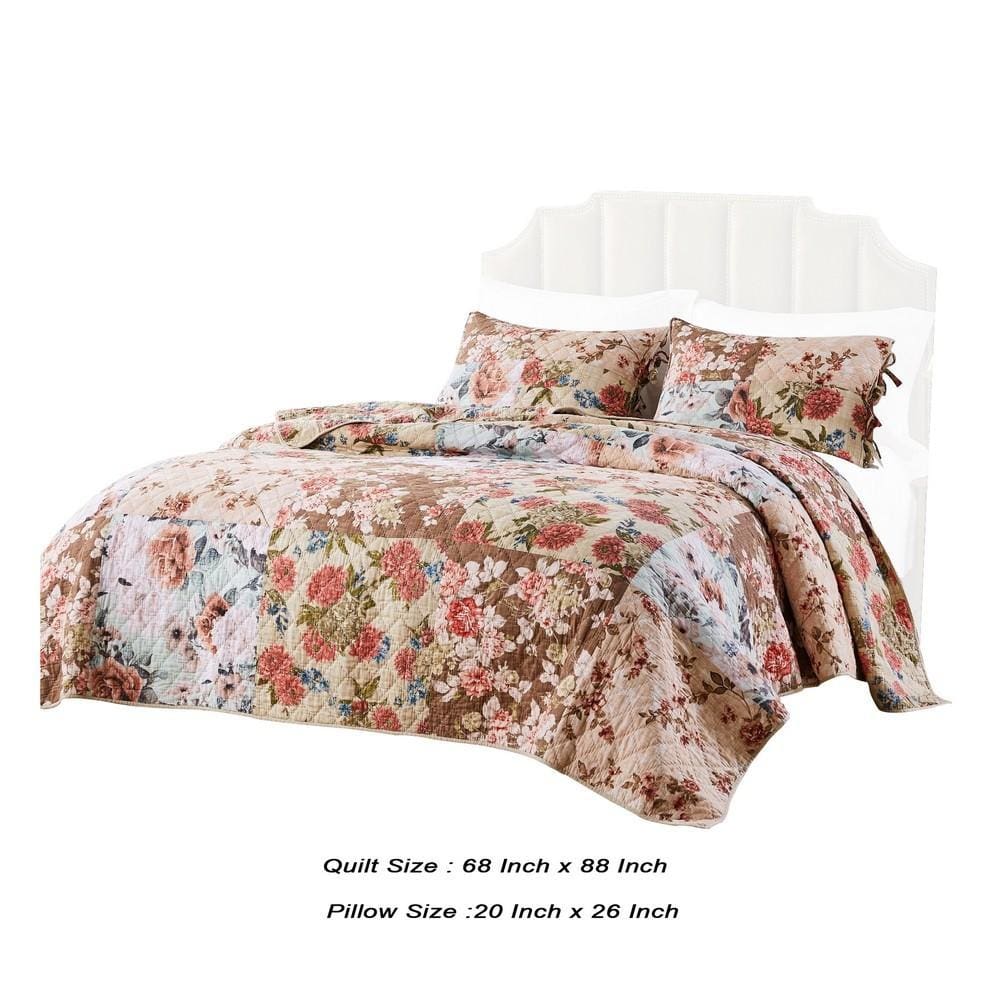 Rome 2 Piece Reversible Floral Print Twin Quilt Set Multicolor By Casagear Home BM231030