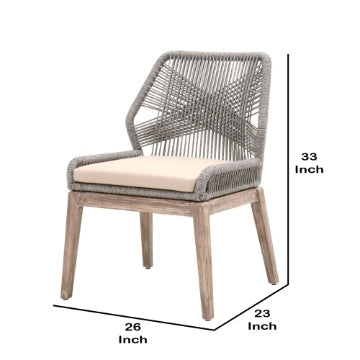 Intricate Rope Weave Dining Chair with Removable Cushion Set of 2 Gray By Casagear Home BM231080