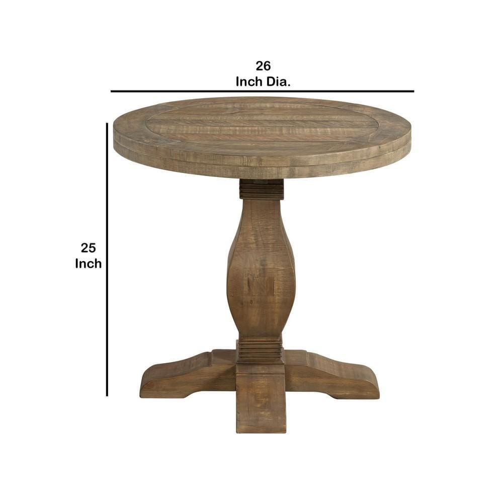 26 Round End Table with Pedestal Base Brown by Casagear Home BM231159