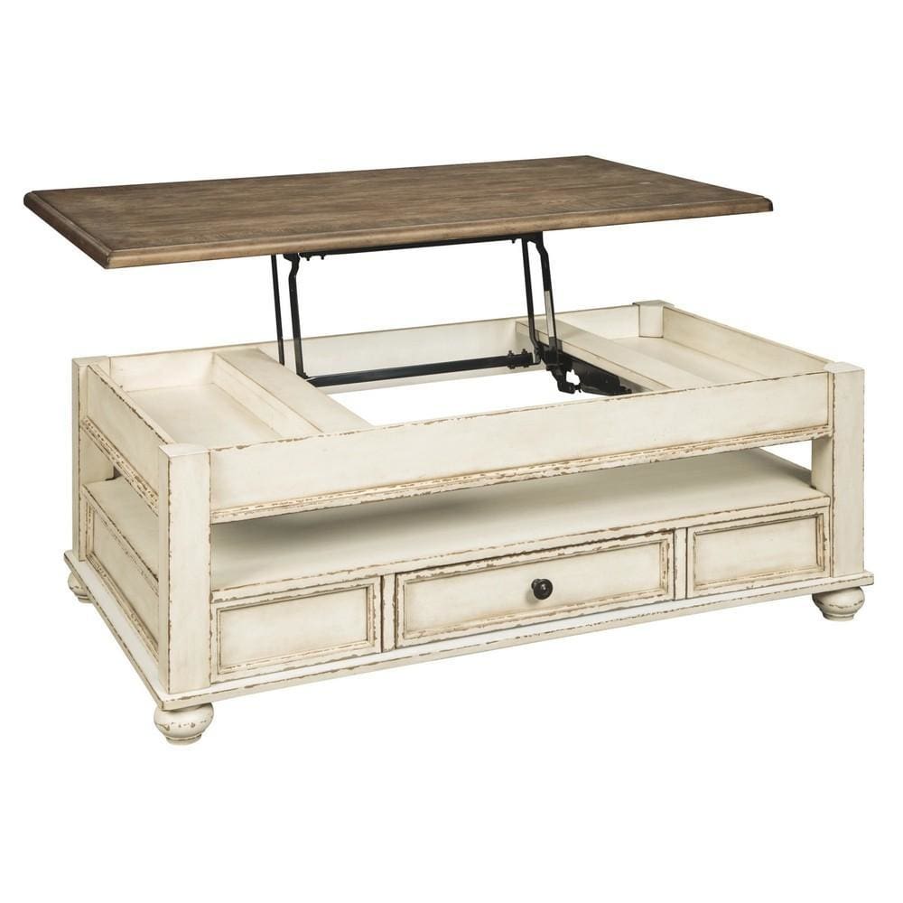 18 Lift Top Two Tone Wooden Cocktail Table White and Brown By Casagear Home BM231367