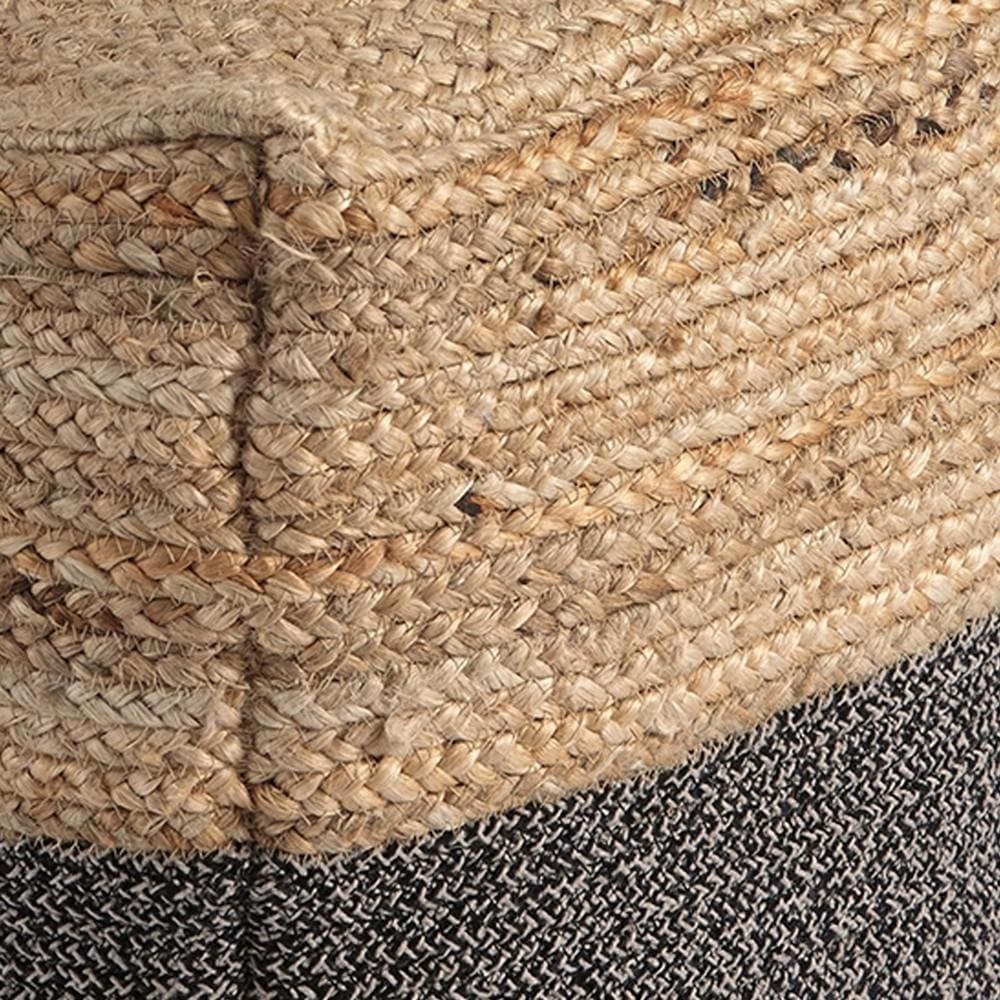 18 Cube Jute Pouf with Braided Design Black and Brown By Casagear Home BM231408