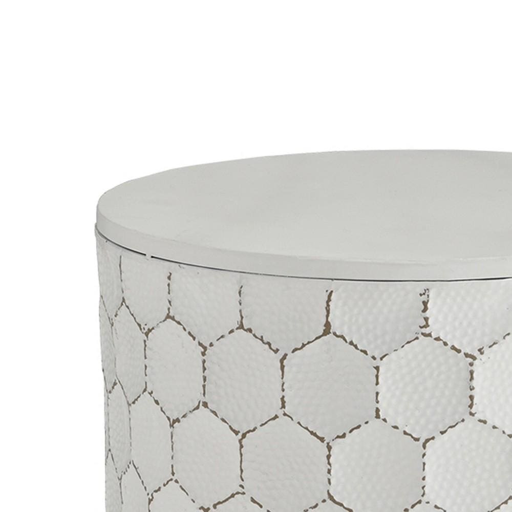 17’’ Metal Accent Stool with Honeycomb Pattern White By Casagear Home BM231410