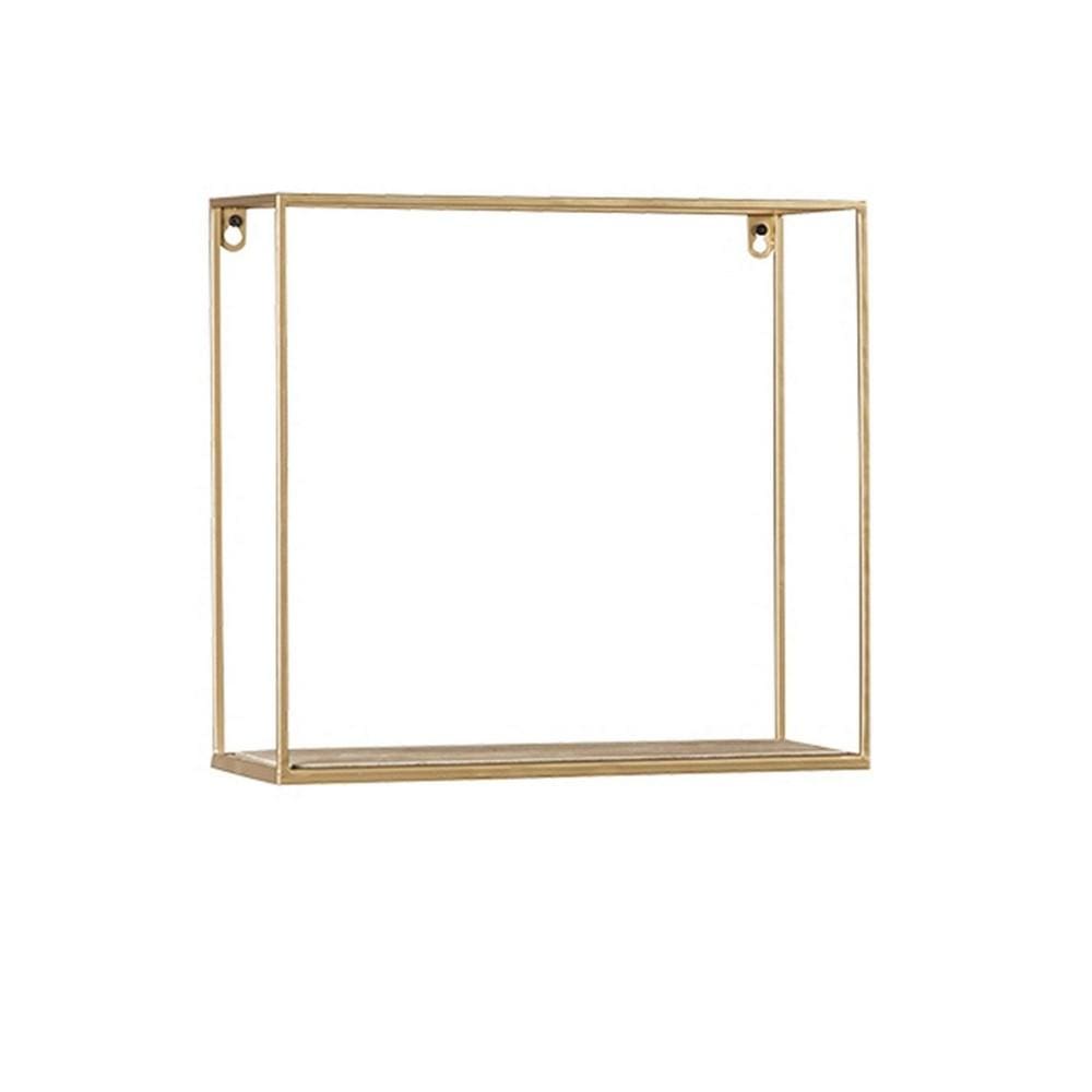 Metal Frame Wall Shelf with Keyhole Hanger Set of 3 Gold By Casagear Home BM231417