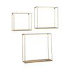 Metal Frame Wall Shelf with Keyhole Hanger, Set of 3, Gold By Casagear Home