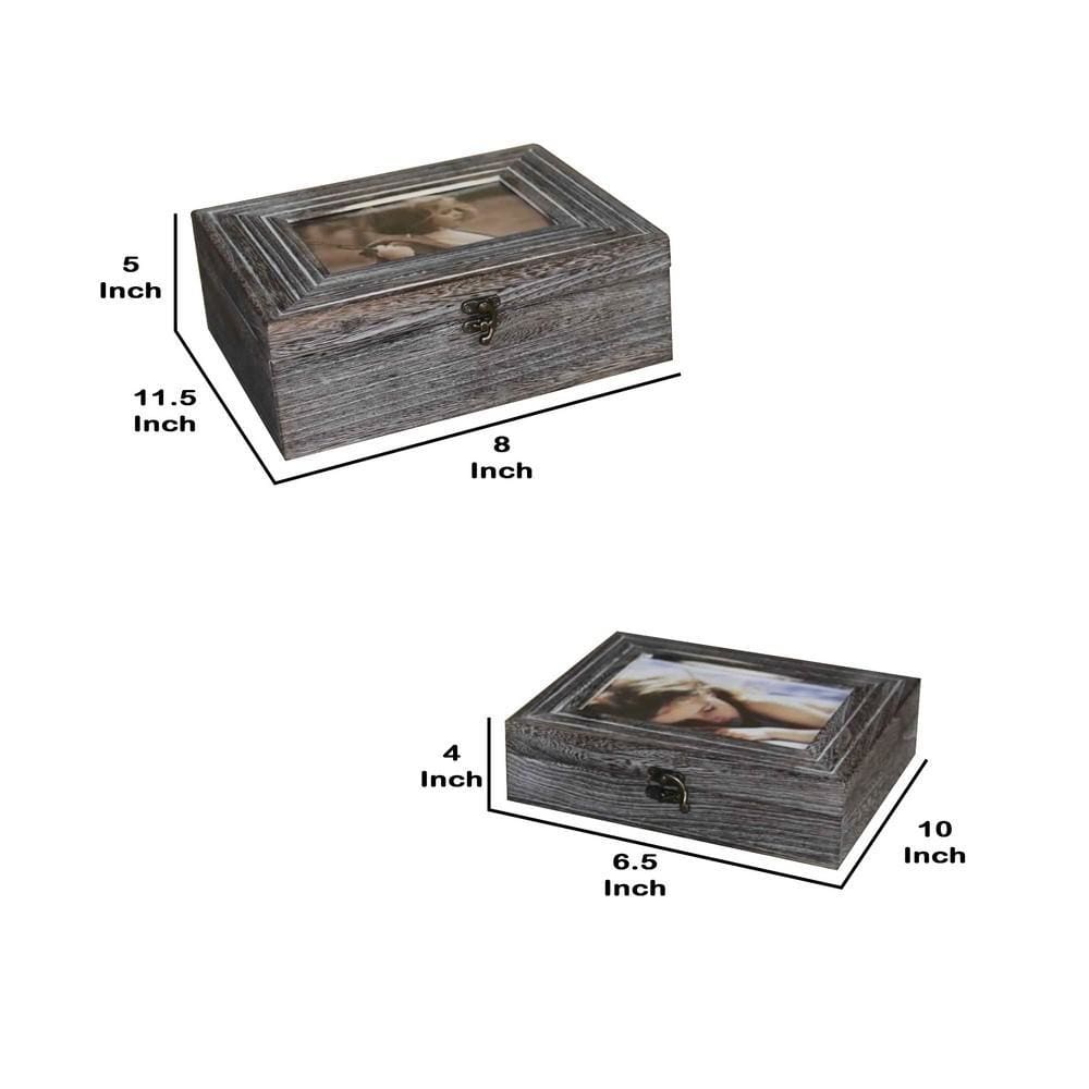 Molded Wooden Storage Box with Photo Frame Lid Set of 2 Gray By Casagear Home BM231489