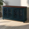 63 Inch Traditional Wooden TV Stand with Turned Leg, Brown and Blue By Casagear Home