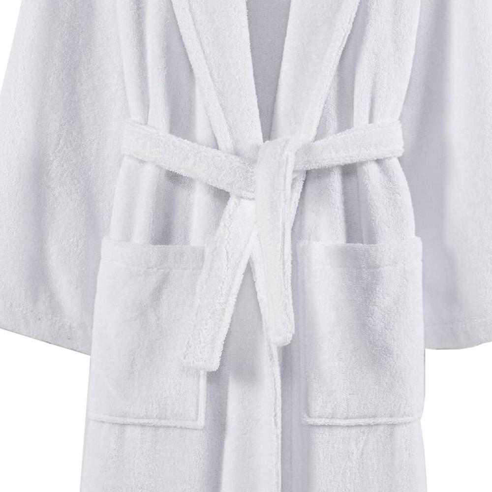 Marseille Fabric Bathrobe with Shawl Collar Small White By Casagear Home BM231544