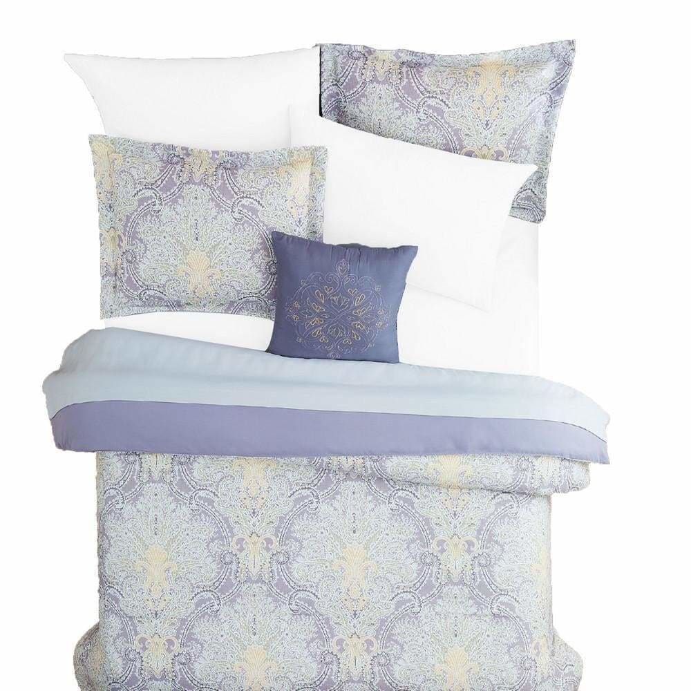 Chania 8 Piece Queen Bed Set with Paisley Print Purple and White By Casagear Home BM231762