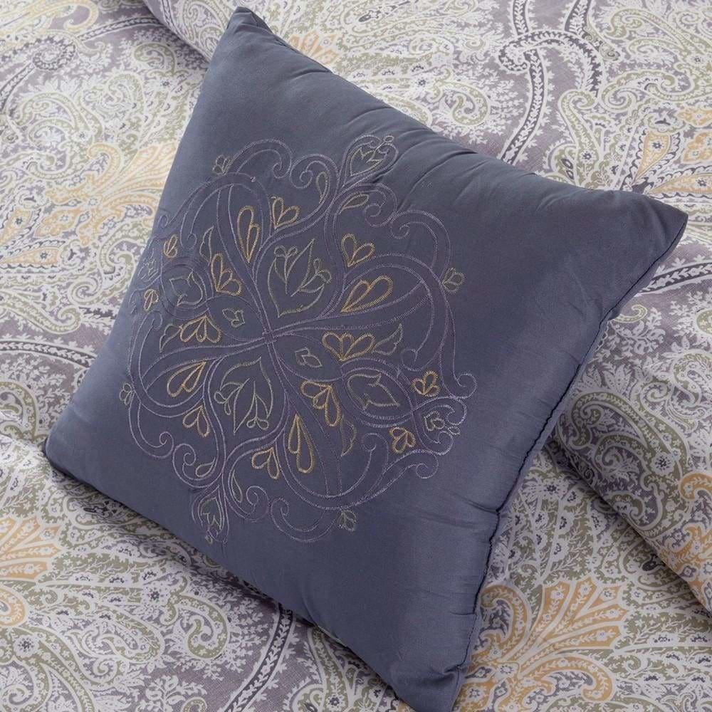 Chania 8 Piece Queen Bed Set with Paisley Print Purple and White By Casagear Home BM231762