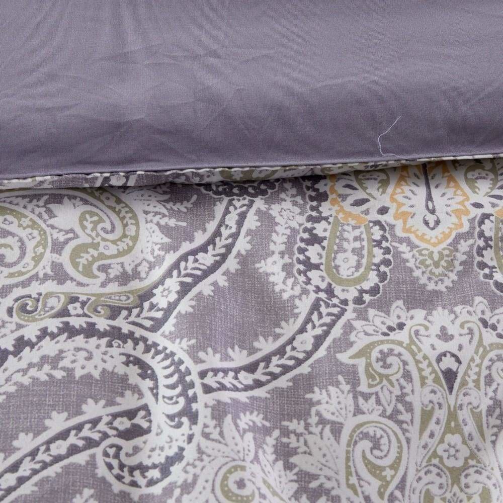 Chania 8 Piece King Bed Set with Paisley Print Purple and White By Casagear Home BM231763