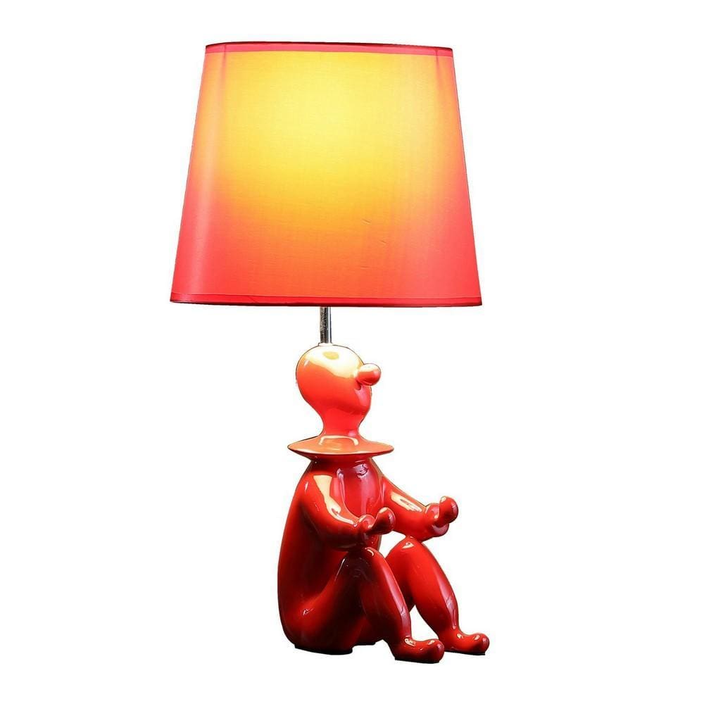 Fabric Shade Table Lamp with Polyresin Sitting Clown Base Red By Casagear Home BM231809