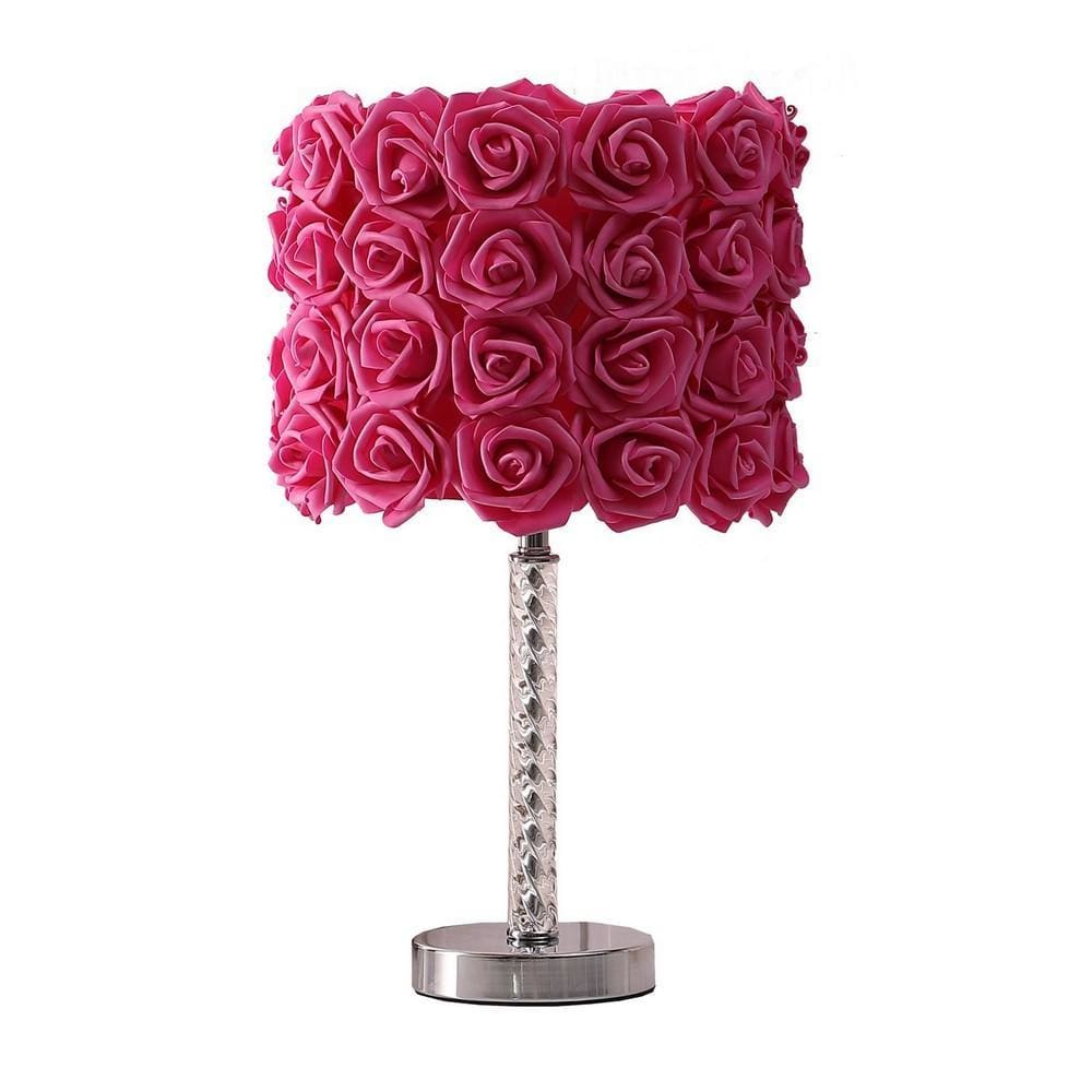 Bloom Roses Drum Shade Table Lamp with Twisted Acrylic Base, Red By Casagear Home