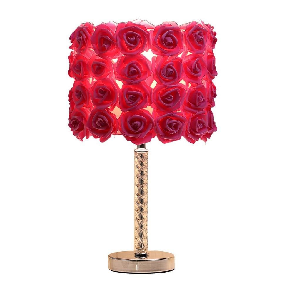 Bloom Roses Drum Shade Table Lamp with Twisted Acrylic Base Red By Casagear Home BM231812