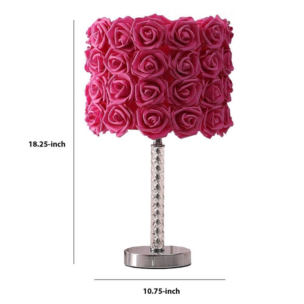 Bloom Roses Drum Shade Table Lamp with Twisted Acrylic Base Red By Casagear Home BM231812