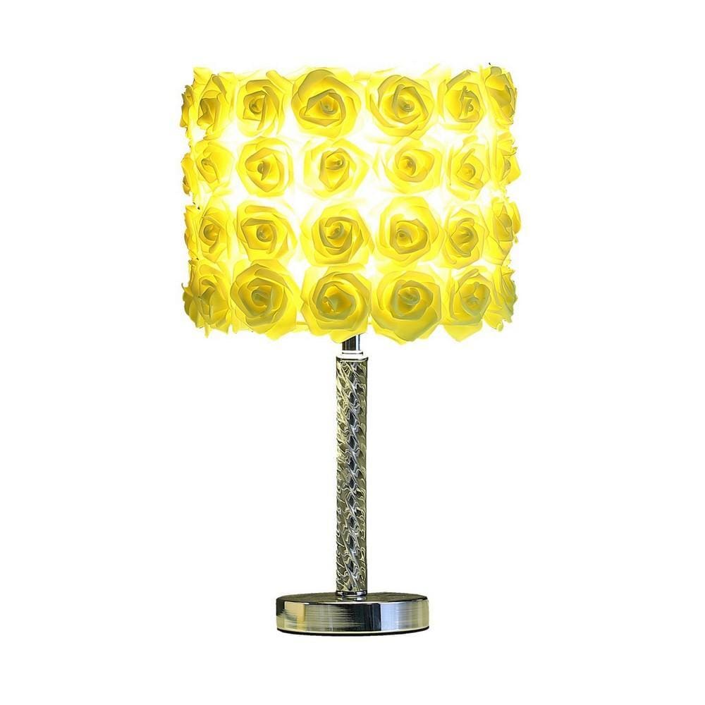 Bloom Roses Drum Shade Table Lamp with Twisted Acrylic Base Yellow By Casagear Home BM231813