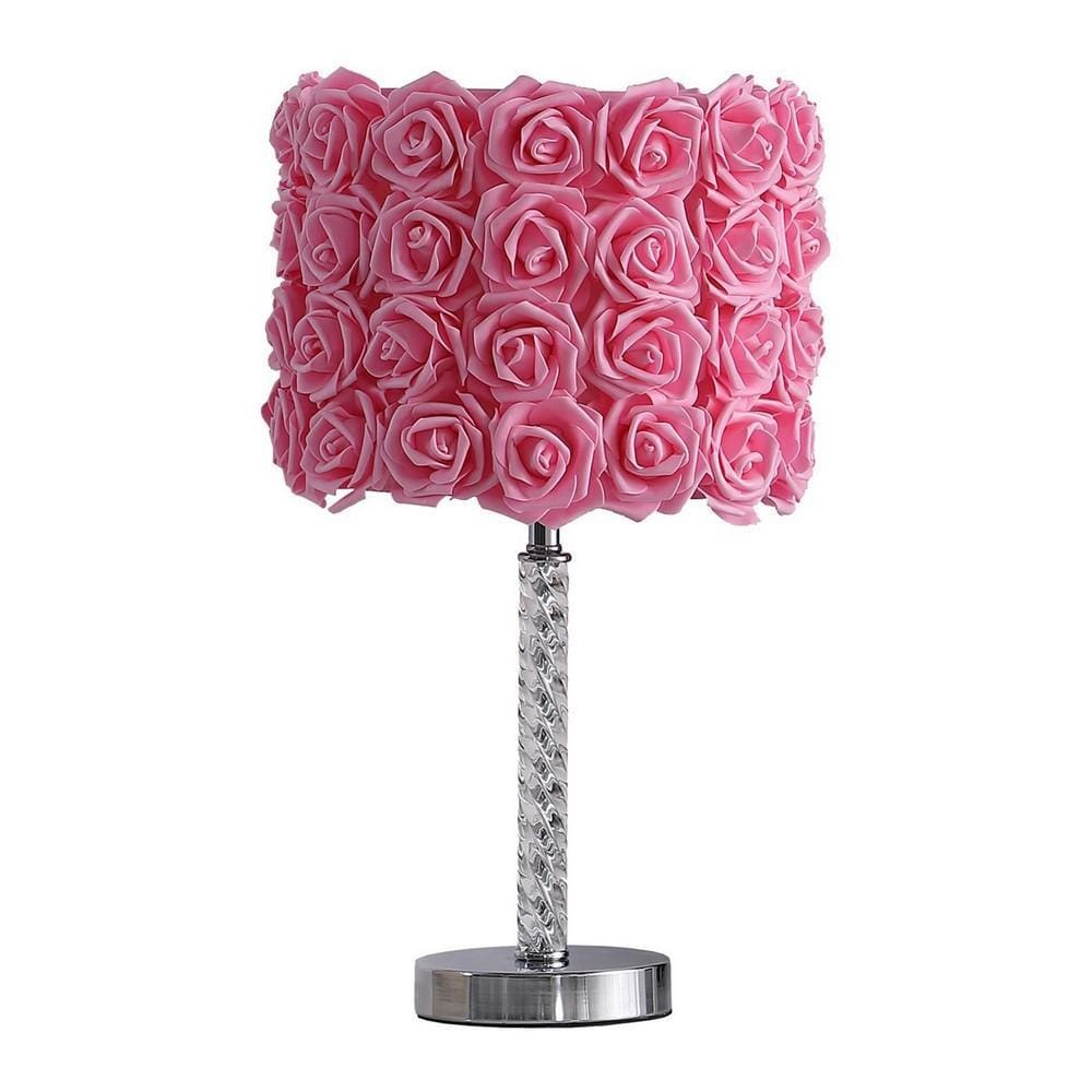 Bloom Roses Drum Shade Table Lamp with Twisted Acrylic Base, Pink By Casagear Home