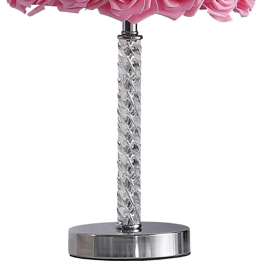 Bloom Roses Drum Shade Table Lamp with Twisted Acrylic Base Pink By Casagear Home BM231814