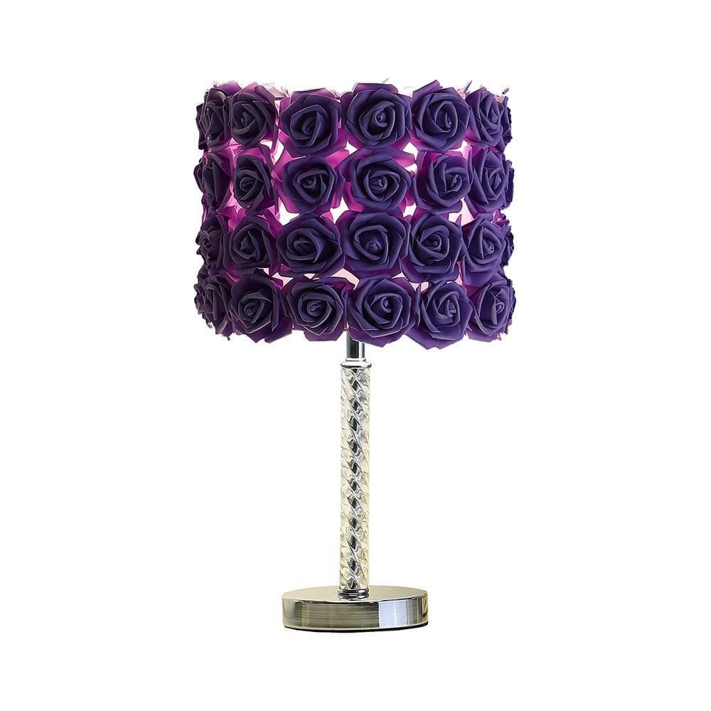 Bloom Roses Drum Shade Table Lamp with Twisted Acrylic Base Purple By Casagear Home BM231815