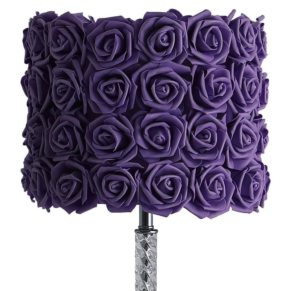 Bloom Roses Drum Shade Table Lamp with Twisted Acrylic Base Purple By Casagear Home BM231815