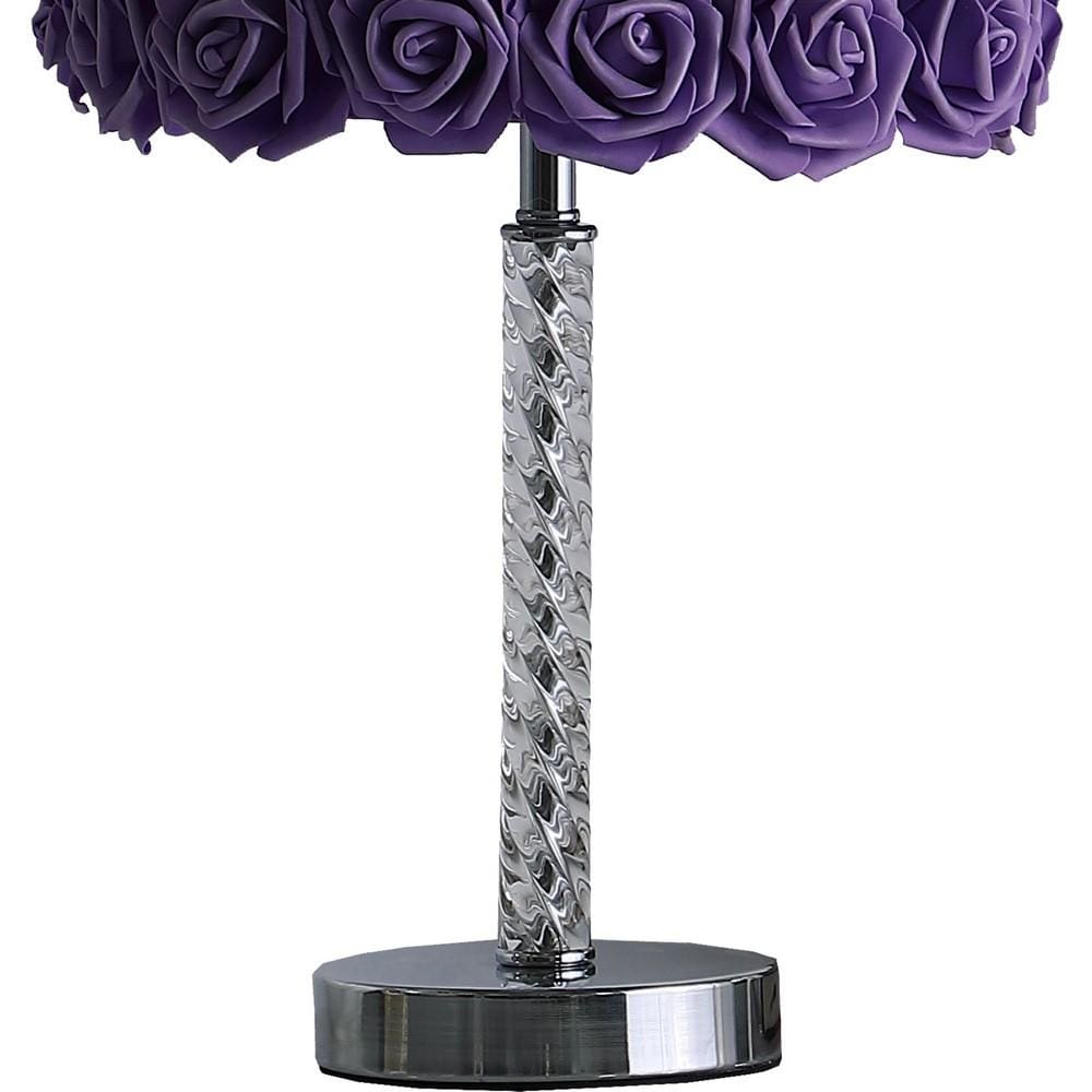 Bloom Roses Drum Shade Table Lamp with Twisted Acrylic Base Purple By Casagear Home BM231815