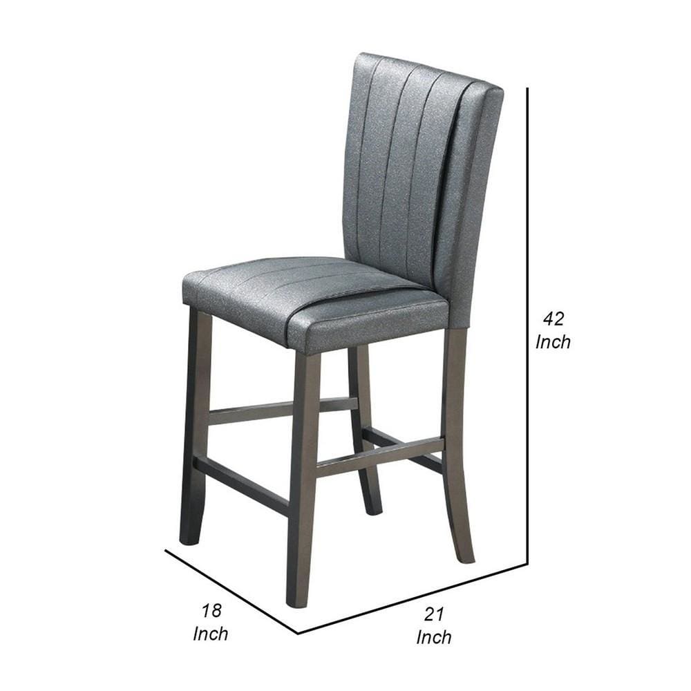 Pleated Design Counter Height Chair with Shimmery Details Set of 2 Gray By Casagear Home BM231838