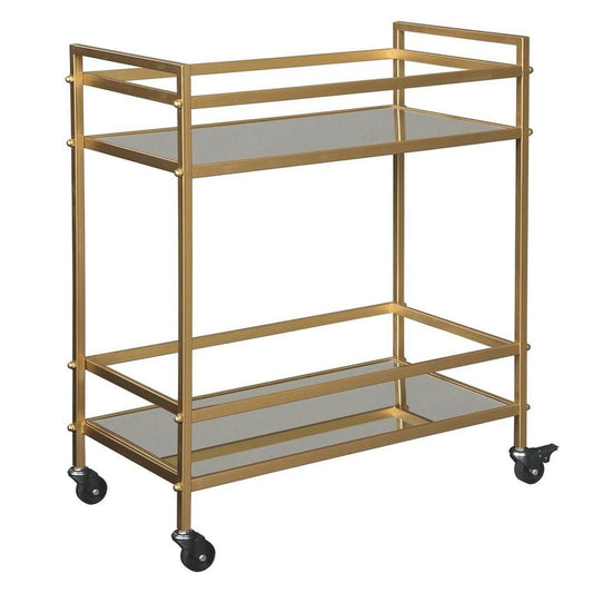 Metal Frame Bar Cart with 2 Mirrored Shelves, Gold By Casagear Home