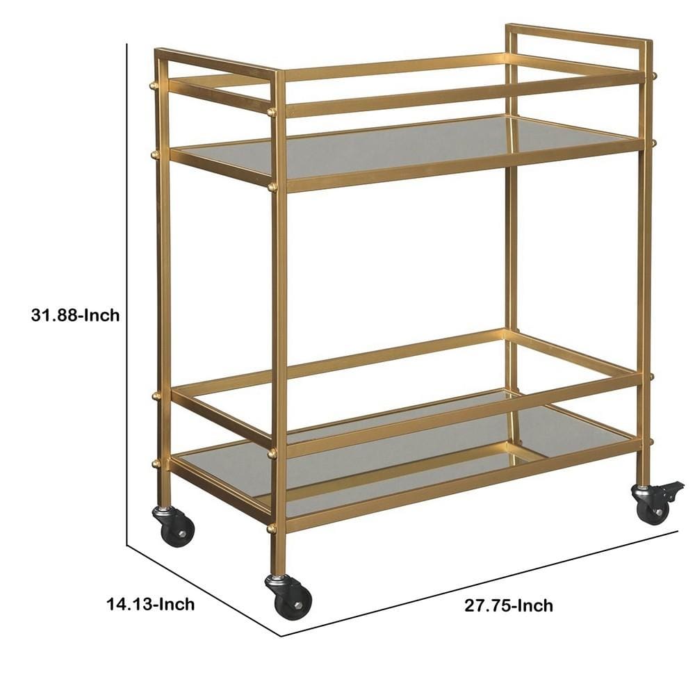 Metal Frame Bar Cart with 2 Mirrored Shelves Gold By Casagear Home BM231915