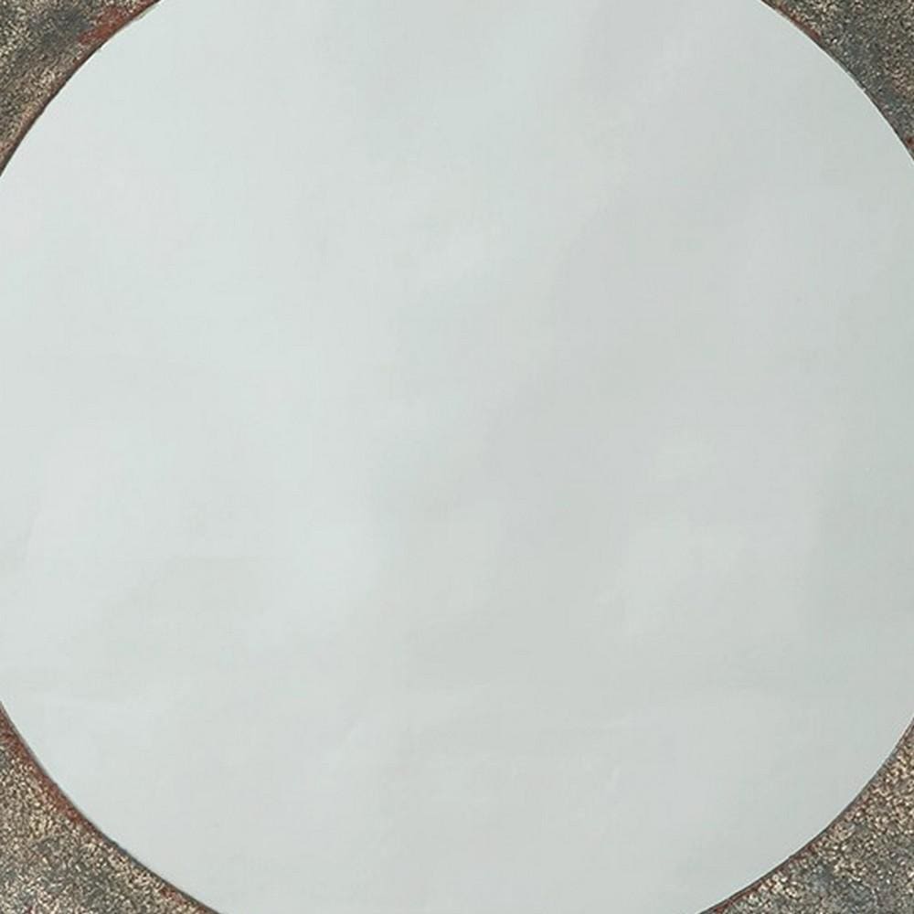 30.25 Inches Round Metal Encased Accent Mirror Distressed Gray By Casagear Home BM231933