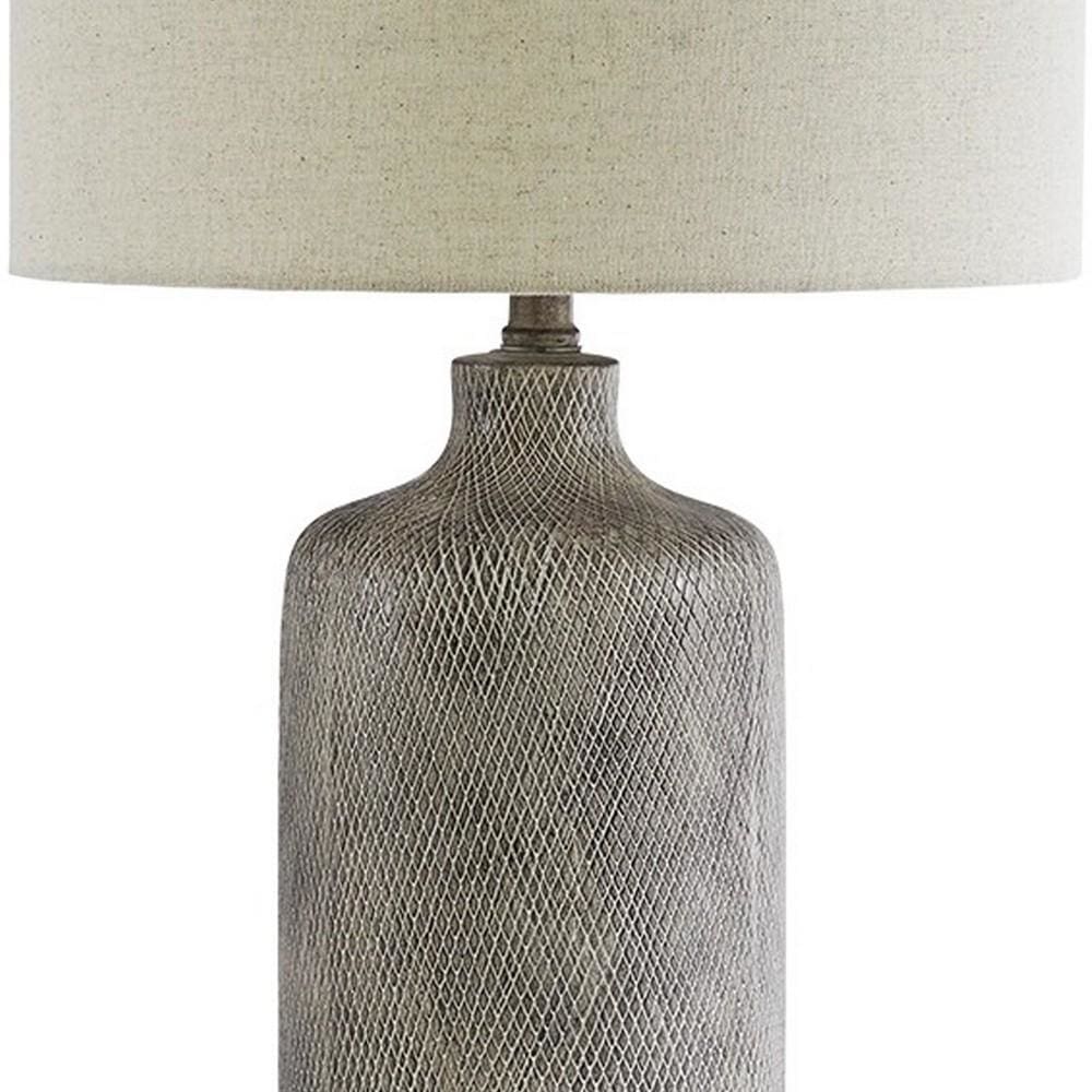 Textured Ceramic Frame Table Lamp with Fabric Shade Gray and Off White By Casagear Home BM231942