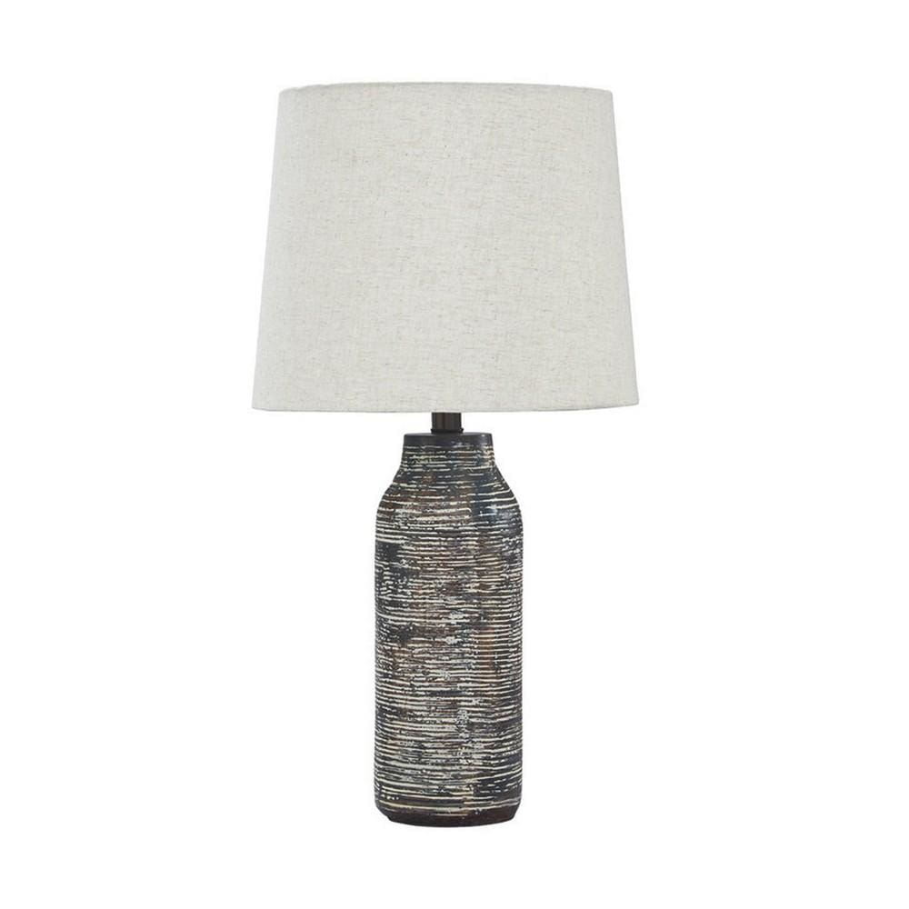 Fabric Shade Table Lamp with Textured Base Set of 2 White and Black By Casagear Home BM231949