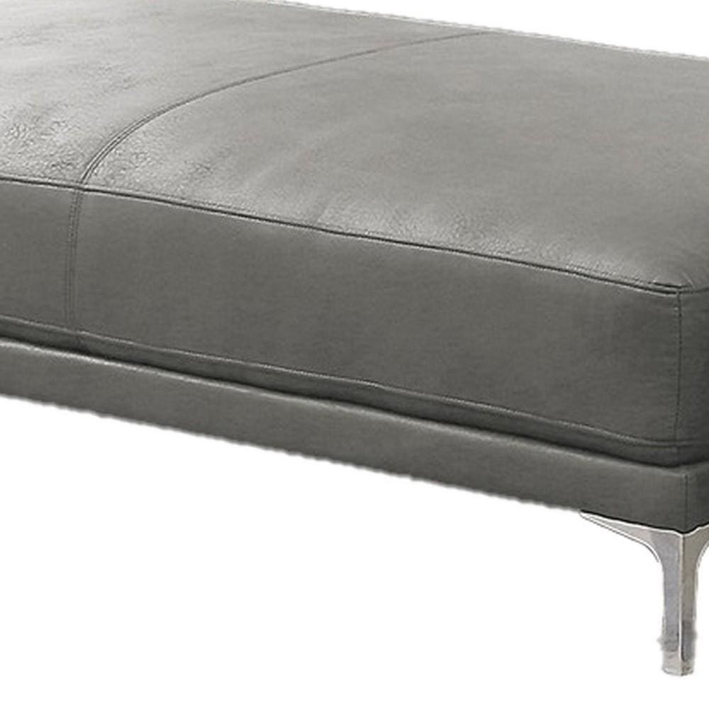 Leatherette Ottoman with Sleek Metal Feet Gray By Casagear Home BM231972