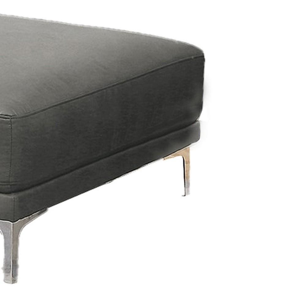 Leatherette Ottoman with Sleek Metal Feet Gray By Casagear Home BM231972