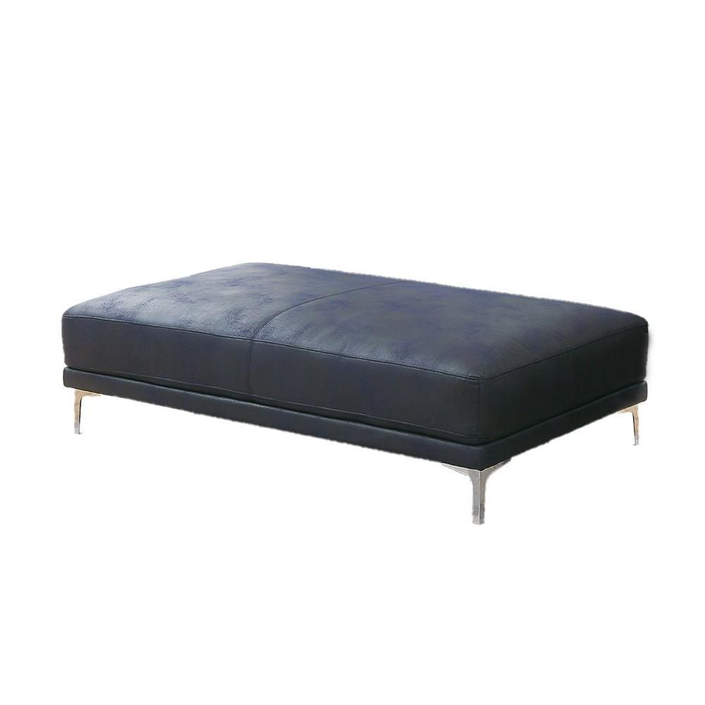 Leatherette Ottoman with Sleek Metal Feet, Blue By Casagear Home