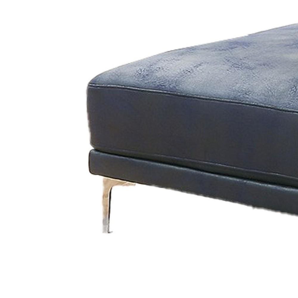 Leatherette Ottoman with Sleek Metal Feet Blue By Casagear Home BM231973