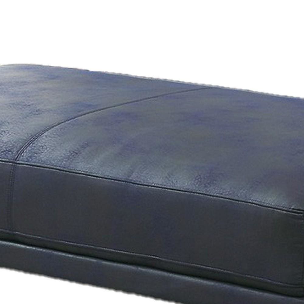 Leatherette Ottoman with Sleek Metal Feet Blue By Casagear Home BM231973