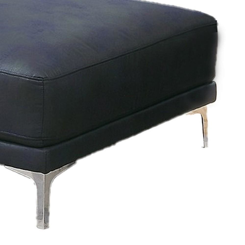 Leatherette Ottoman with Sleek Metal Feet Blue By Casagear Home BM231973