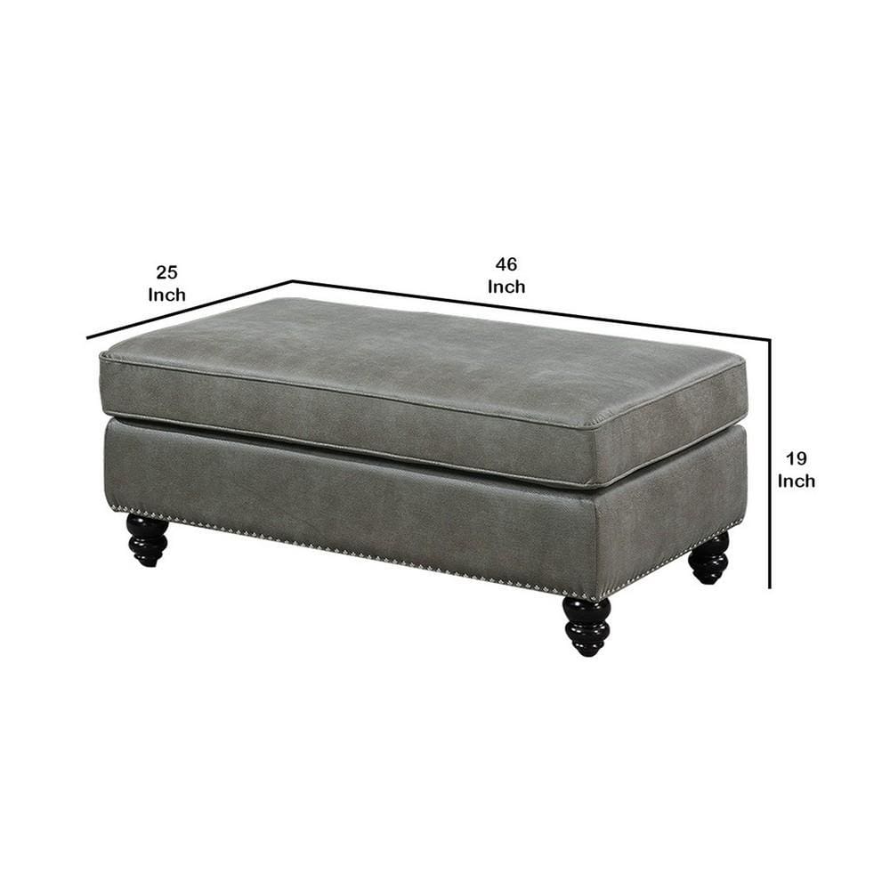 Leatherette Ottoman with Nailhead Trim and Turned Feet Gray By Casagear Home BM231976