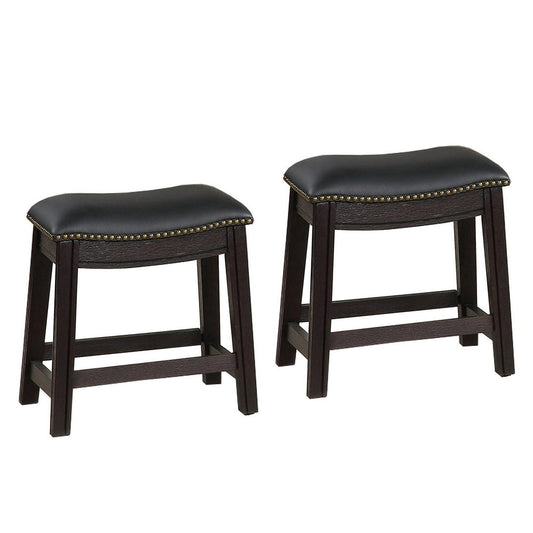 Curved Leatherette Stool with Nailhead Trim, Set of 2, Black By Casagear Home