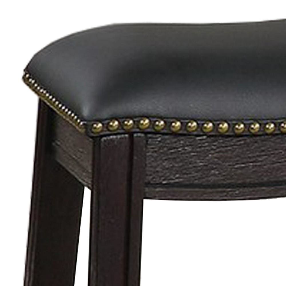 Curved Leatherette Stool with Nailhead Trim Set of 2 Black By Casagear Home BM231998