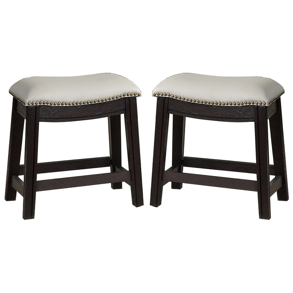 Curved Leatherette Stool with Nailhead Trim, Set of 2, Gray By Casagear Home