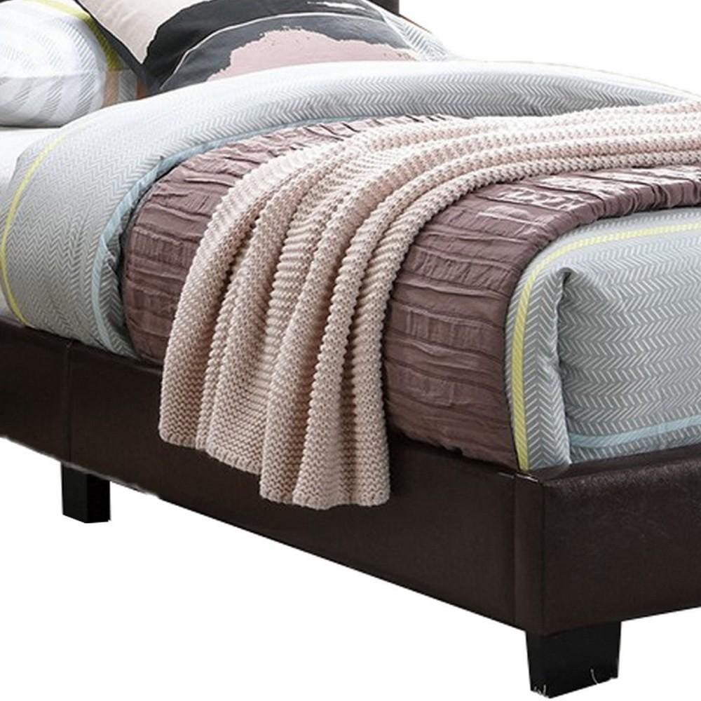 Transitional Style Leatherette Full Bed with Padded Headboard Dark Brown By Casagear Home BM232005