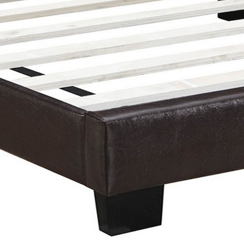 Queen Leatherette Bed with Checkered Tufted Headboard Dark Brown By Casagear Home BM232012