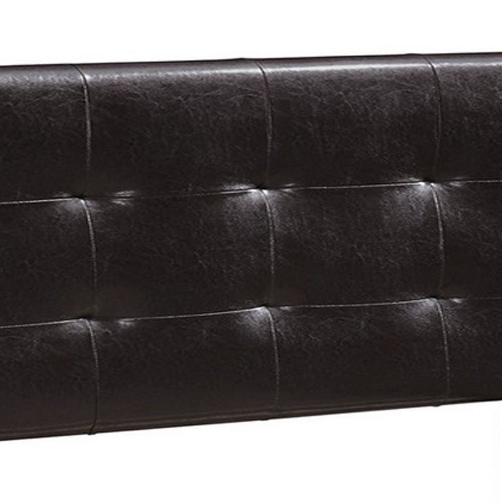 Queen Leatherette Bed with Checkered Tufted Headboard Dark Brown By Casagear Home BM232012