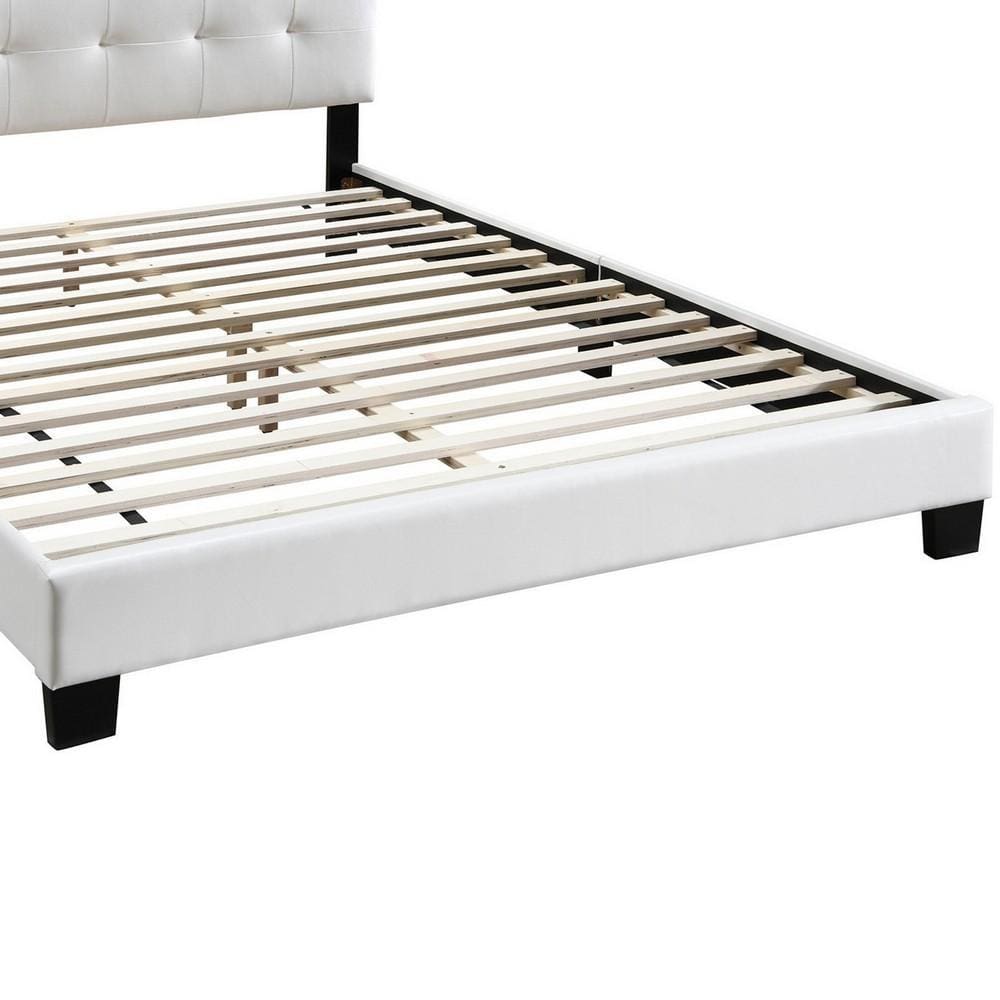 Twin Leatherette Bed with Checkered Tufted Headboard White By Casagear Home BM232016